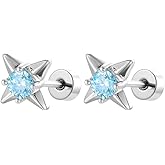 20g Crystal Star Flat Screw Back Tiny Stud Earrings for Women Men Titanium Steel Silver Plated Cute Sparkly Cubic Zirconia Cartilage Tragus Piercing Sleeper Studs Hypoallergenic Fashion Jewelry