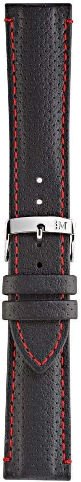 Race Motorsport Calfskin Leather Watch Strap in Black with RED Stitch