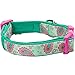 Blueberry Pet Soft & Comfy Paisley Flower Print Neoprene Padded Dog Collar, Emerald Green, Small, Neck 12