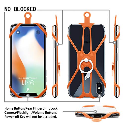 Takyu 2 Pack Wrist Phone Lanyard, Key Holder Chain Black Lanyard Clip with Webbing Strap, Cell Phone Leash Silicone Neck Strap (Black Orange)