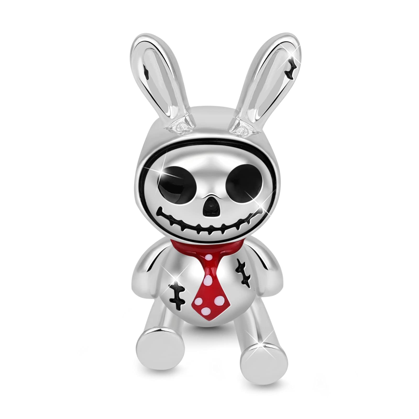 GNOCE Bunny Rabbit Charm Bead Sterling Silver Skeleton in Bunny Doll Charm Bead Fit Bracelet/Necklace Gothic Style Pets Charm for Women Girls
