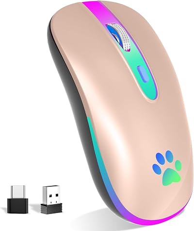 KBCASE Wireless Mouse 2.4G Bluetooth Rechargeable 7 Color Backlight 1600 DPI