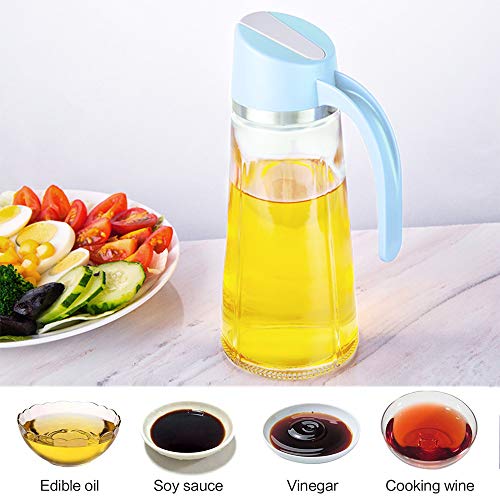 Auto Flip Olive Oil Dispenser Bottle,17 Oz Leakproof Condiment Container with Automatic Cap Glass Oil and Vinegar Dispenser with Non-Slip Handle for Kitchen Cooking (Blue) - Thumbnail 6
