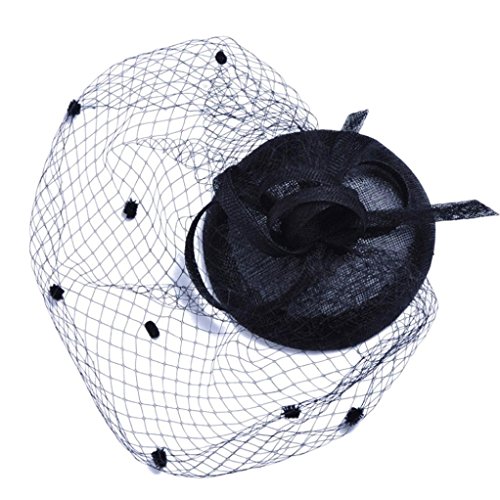 image for SUKEQ Fascinator Hat, 2018 New Feather Mesh Net Veil Party Hat Clip He