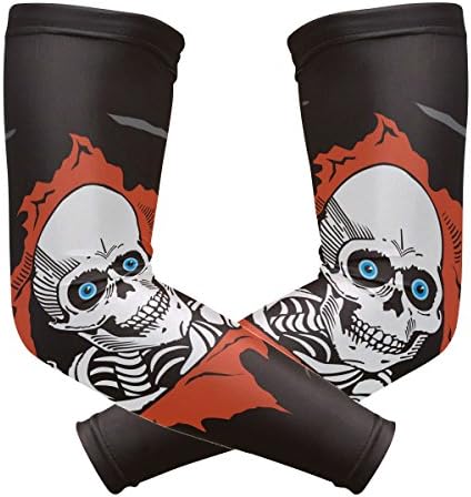 COOSUN Creepy Skull Compression Arm Sleeves UV Protection Cooling Sleeves Arm Cover for Cycling, Driving, Running, Basketball, Football, Outdoor Activities,1 Pair