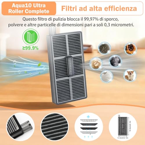 Accessori Aqua10 Ultra per Dreame Aqua10 Ultra Roller/Robot aspirapolvere completo, 20 pezzi, 2 spazzole principali, 2 panni rotanti per mop, 4 filtri HEPA, 4 spazzole laterali, 6 sacchetti per la