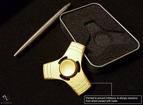 Metal Fidget Tri Spinners Bluorbitz Toy for ADHD, Focus, Anxiety, Boredom, EDC, painted to prevent irritations, &amp; allergic reactions from direct contact with metal. (Gold)