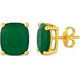 SeagullIN Women's 18K Gold Plated 8x10mm Princess Cut Gemstone Stud Earrings – Birthstone Jewelry for Her – Classic Cushion Studs
