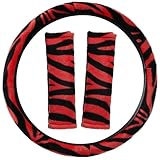 OxGord Zebra Steering Wheel Cover, Red Black