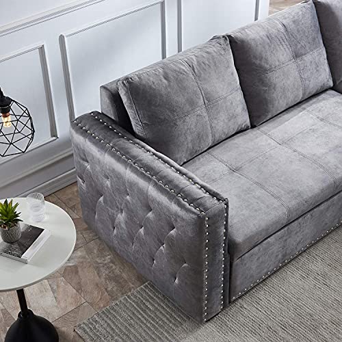 Morden Fort Velvet Reversible Sleeper Sectional Sofa LShape 3 Seat