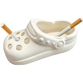 Cute Croc Shoe Shaped Ceramic Ashtray with Windproof Design, Non-Slip Base for Outdoor/Indoor Use, Multifunctional Home Office Desk Patio Decor, Unique Gift for Men Women Smokers, White