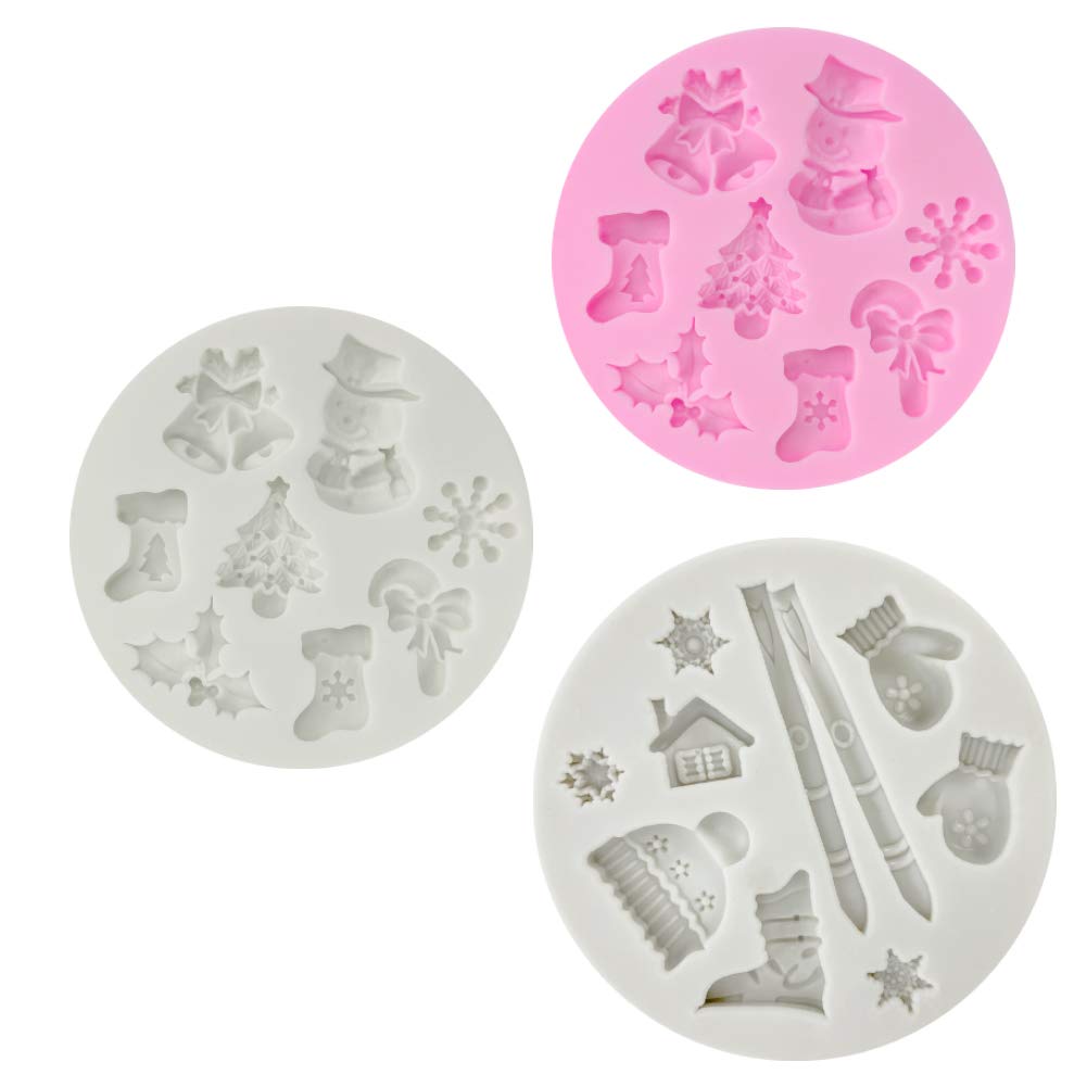 3 Pcs Fondant Silicone Molds, VEINARDYL 26 Cavity 3D Christmas Sugar Craft Cake Decoration Cupcake Topper Crafting Projects Gum Paste Resin Polymer Clay Mould