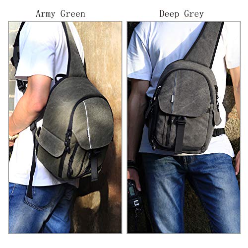 Camera Sling Bag Backpack DSLR Mirrorless Camera Case Canvas Shoulder Chest Bag with Tablet Compartment for Camera Lens and Accessories Waterproof Tripod Monopod Holder by BESNFOTO