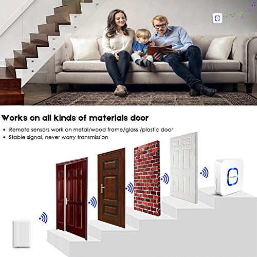 Coolqiya Door Sensor Alarm Wireless Busniess Entry Alert System for Home Security, Operating Range 400FT With 52 Chimes 4 Volume Levels, 1 Door Sensor + 1 Plugin Receiver