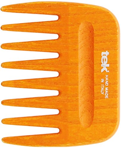 Tek Afro Hair Comb in Ash Wood, Orange - Handmade in Italy