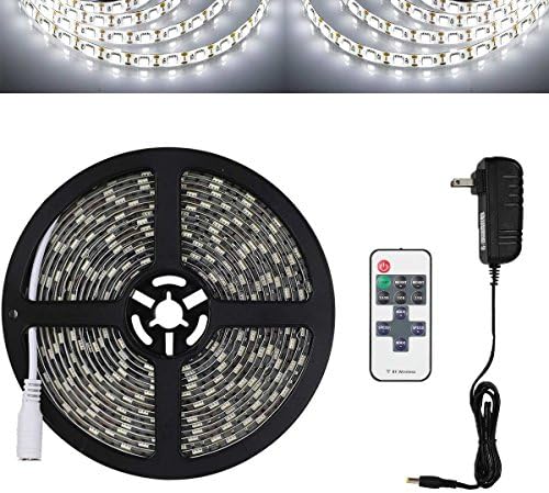 Geekeep 16.4ft 12V Flexible LED Strip Lights, Waterproof LED Tape Light,Dimmable with RF Remote and Power Supply, DIY Christmas Holiday Indoor Party Home Kitchen Car Bar Decoration (6000K Cool White)