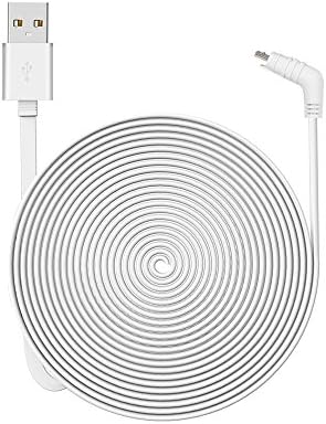 OWSOO 6M/20ft Charging Power Cable Fits for Arlo Pro, Arlo Pro 2, Arlo GO Weatherproof Indoor/Outdoor Flat Cable Aluminium Alloy Micro USB Cable Charging/Power Cord without Plug, 1 Pack (White)