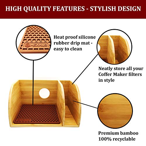 Hexnub Coffee Organizer Stand for Chemex, Bodum and Coffee Gator filtered Coffee Makers Premium Bamboo Caddy Station Holds Pour over Coffee Maker and Filters with Brown Dripper Mat Hexnub Coffee Organizer Stand for Chemex, Bodum and Coffee Gator filtered Coffee Makers Premium Bamboo Caddy Station Holds Pour over Coffee Maker and Filters with Brown Dripper Mat