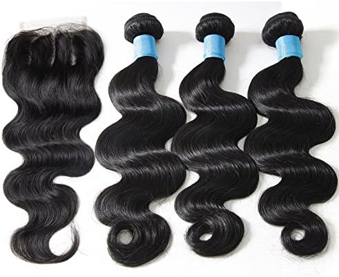 Queen Love Hair Brazilian Virgin Hair With Closure Unprocessed Brazilian Body Wave Nutural Black Color (24 26 28with22)