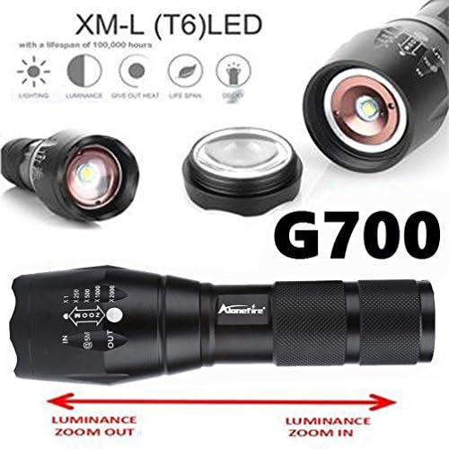 LED Flashlight,Leegor 2000 Lumens G700 Tactical Flashlight LED Military Lumitact Alonefire,5 Modes Non-Thermal Radiation Adjustable Focus(not battery)