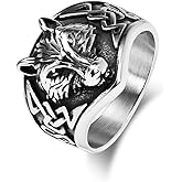 OIDIMS Punk Wolf Stainless Steel Band Ring for Men Women Celtic Knot Vintage Retro Statement Knuckle Middle Rings Comfort Fit Jewelry Gothic Personalized Gift for Valentine's Day Birthday