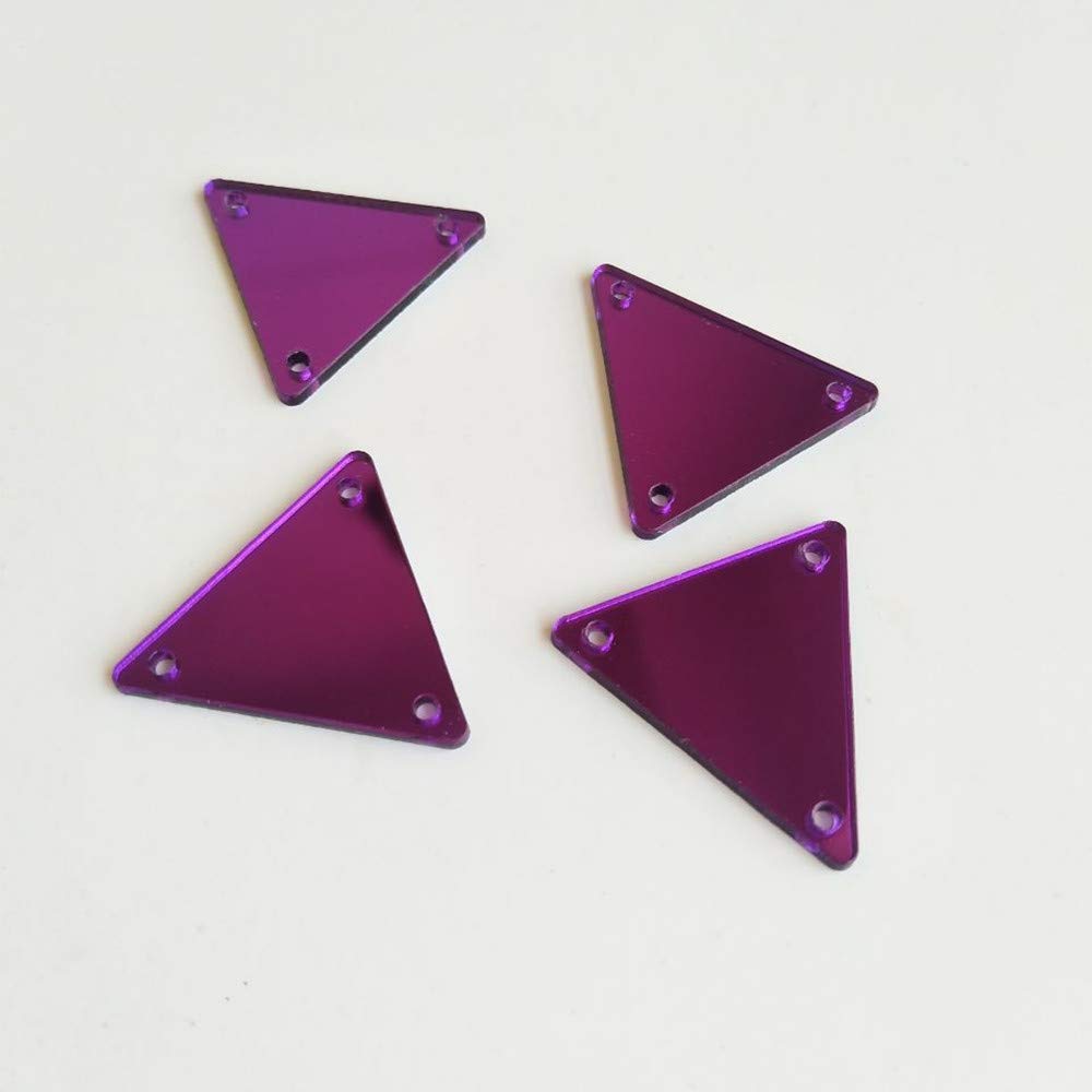 MEYA 50PCS Sew On Triangle Mirror Piece, DIY Mirrored Rhinestones For Costume Evening Dresses Cloth Garment Decoration Accessory (Purple)