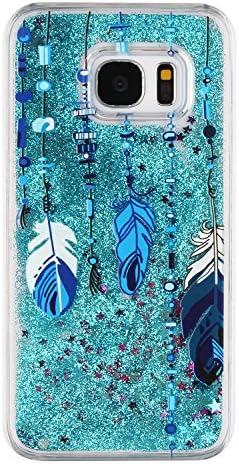 S7 Edge Case, Galaxy S7 Edge Case, Rosepark(TM) Liquid Quicksand Bling Flowing Floating Moving Shine Glitter Star Hard Case for Samsung Galaxy S7 Edge(Blue Feather /Blue),with Stylus