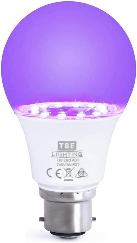 TBE LIGHTING UV LED Bulb, 9w Ultra Violet Black Light Bulbs, B22 Standard Bayonet Fitting, 395-400nm wavelength