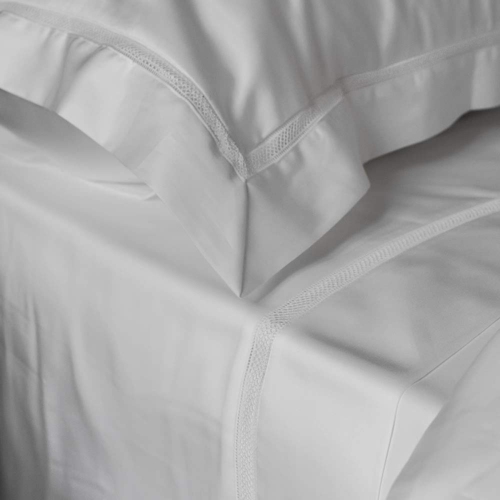 Victoria - Egyptian Cotton 300 Thread Count Double Flat Sheet, 210x280 cm, White, Luxury Bedding Made in Portugal