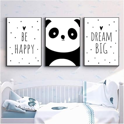 Yangdingyao Peinture Sur Toile Bebe Mur Art Animal Panda Soyez Heureux Affiche Et Prints Nordic Image Decor 40x60cmx3pcs Sans Cadre Amazon Fr Cuisine Maison
