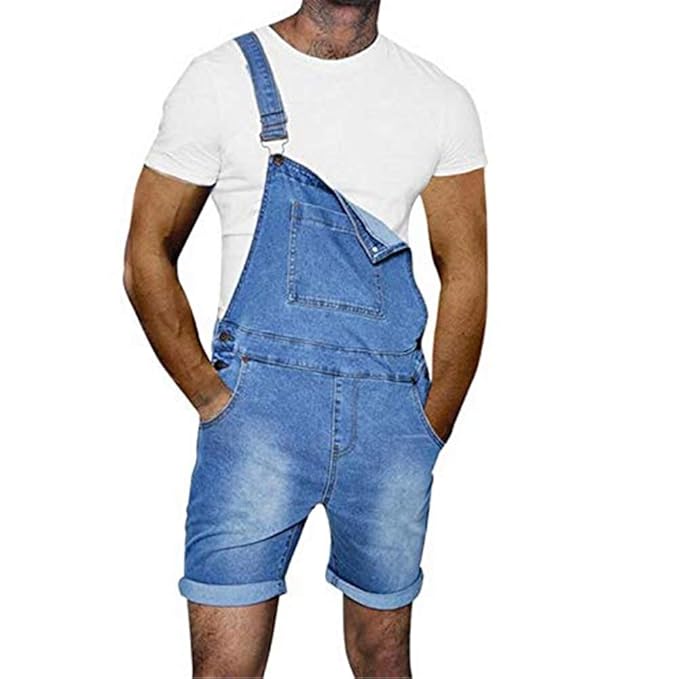 Adisputent Herren-Latzhose-Overall-Latzshorts-Arbeitshosen Jeans Jumpsuit Overall Shorts Lightwash Hosenträger Kurze Jeanshos