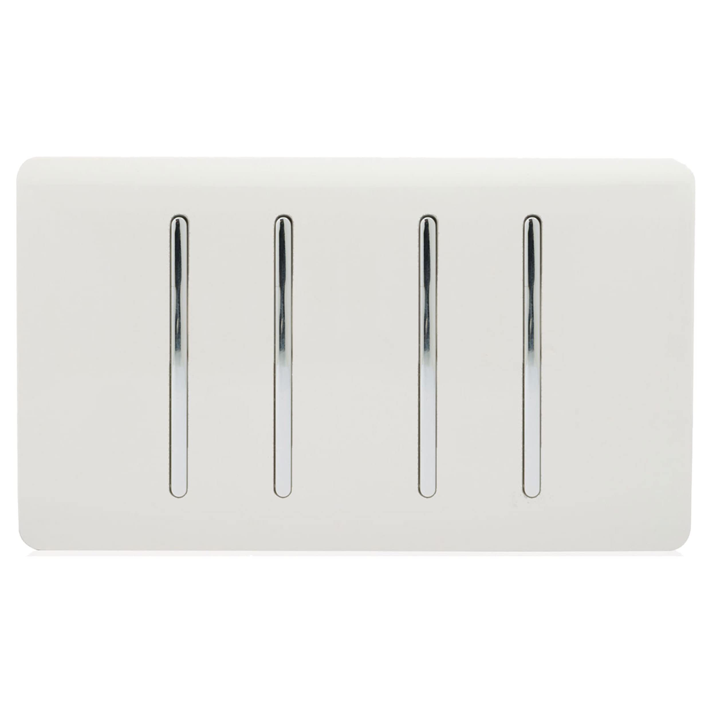 Trendi Artistic Modern Glossy 4 Gang 1 Way White Rocker Double Plate Tactile Light Switch in White