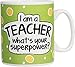 Giant 30 oz. Teacher Mug, I'm a Teacher What's Your Super Power with Bonus Gift Boutique Cloth, Can be used as a planter, soup bowl, home decor, or giant coffee mug