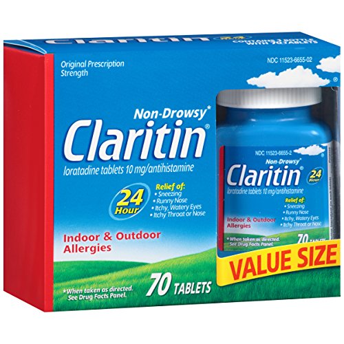 Claritin 24 Hour Allergy Medicine, Non-Drowsy Prescription Strength Allergy Relief, Loratadine Antihistamine Tablets, 70 Count