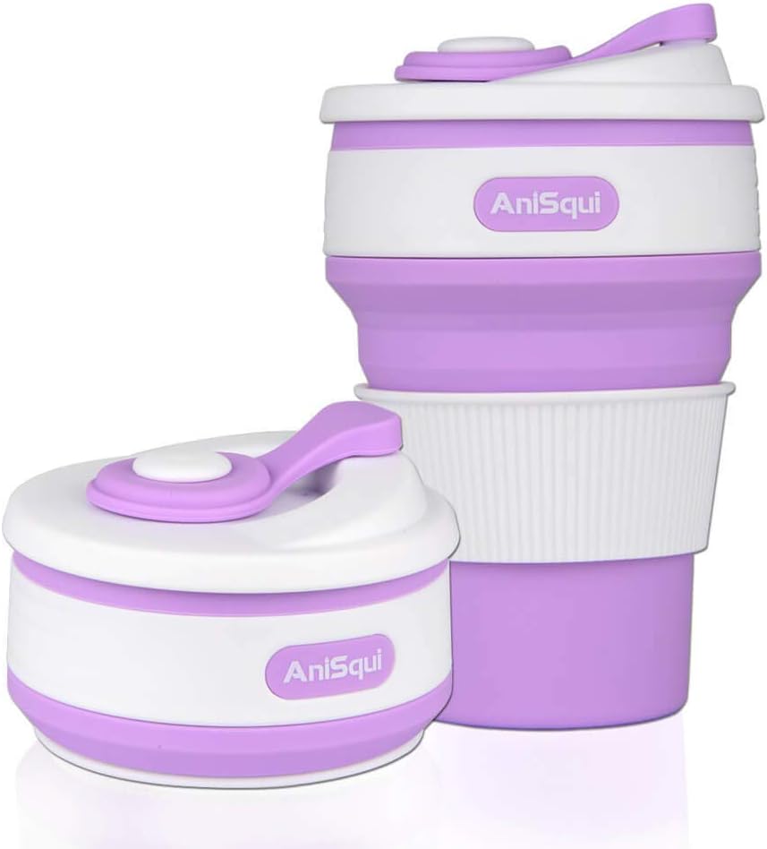 Collapsible Coffee Cup Silicone with Lids (12oz 350ml, BPA Free Eco