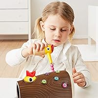 FlyKits Magnetic Woodpecker Catch The Worms Toy - Pretend Play Catching and Feeding Game - Fine Motor Skill Preschool Educational Toys Set for Toddlers Girl & Boy Ages 2 Year and Up (Brown)