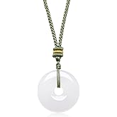 ZHOU LIU FU Real Chalcedony Pendant Necklace Round Peace Buckle Pendants Fengshui Blessing Natural Gemstone Dainty Jewelry for Women Birthday Anniversary Green Rope 25.6-29.5"(65-75cm) J0416040