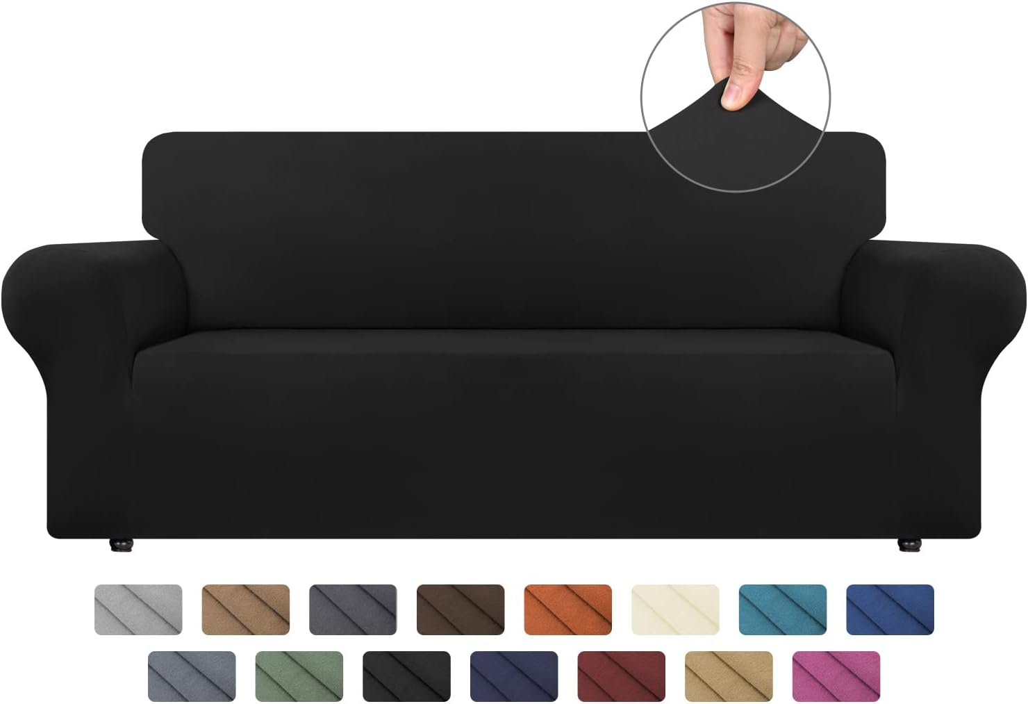 Slipcovers - AZON Stretch Spandex Couch Cover,Soft Washable 1 Piece Sofa Slipcover for 3 Cushion with Elastic Furniture Protector for Pets, Kids(Large,Black)