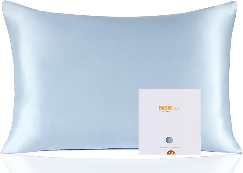 ZIMASILK 100% Mulberry Silk Pillowcase 600 Thread Count 50x75 cm Light Blue
