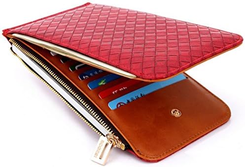 Edmen RFID Blocking Women's Leather Zipper Wallet Card Case Purse (Red)