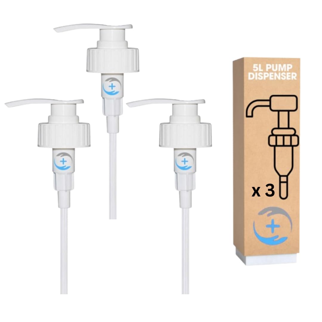 5L Pump Dispenser Fits 5 Litre Container x 3 | Dispenses 5ml (1tsp) | Ideal for Soap, Sanitiser, Oils, Sauces | Pelican Pump with 23cm Adjustable Tube & Twist Lock