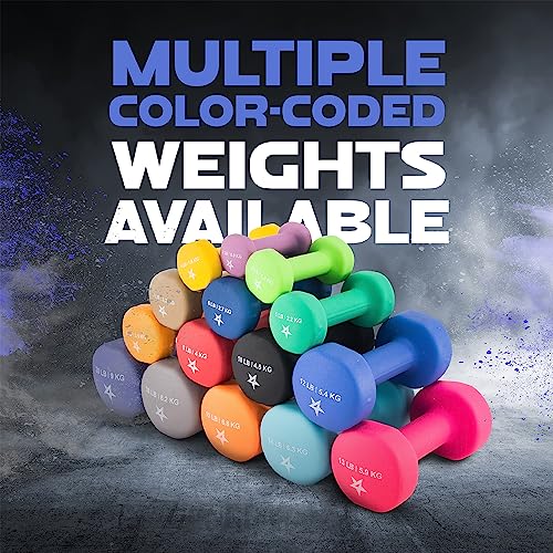 Yes4All Neoprene Coated Dumbbell Hand Weight Sets of 2 - Multiple Weight Options with 15 Colors, Hexagon Shape, Anti-roll, Anti-Slip