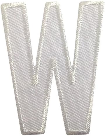 W Letter Alphabet English Iron on Patches Embroidered White