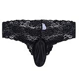 FEESHOW Men's Lace Thongs G String Underwear Crossdress Sissy Pouch Panties (Medium(Waistline:25.0-42.0/64-106cm), Black(Thong Back))