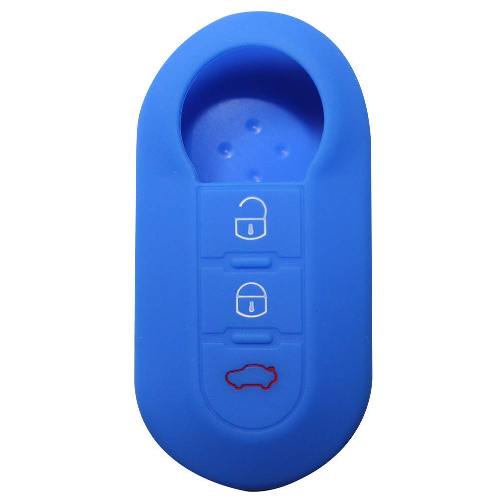 YLC Silicone Car Key Cover, Car Key Protection Case Skin Jacket for Fiat 500 500C Panda Stilo Punto Doblo Grande Bravo Kasten Ducato Minibus etc. 3 Buttons (Navy Blue)