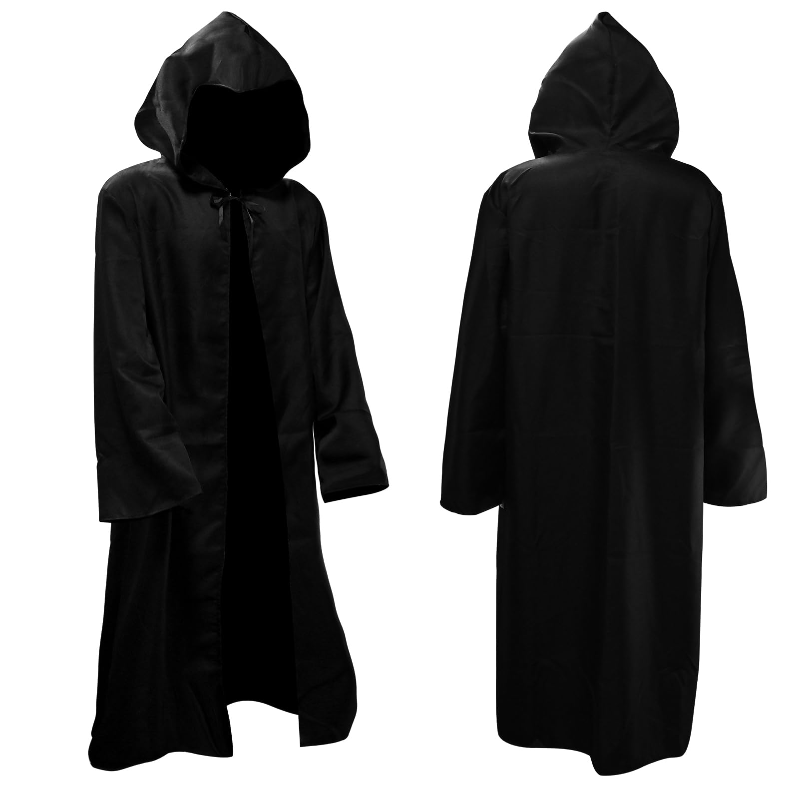 Faburo Black Hooded Cloak, Halloween Costumes for Men, Halloween Cosplay Sets, Halloween Witch Cosplay Robe Costume, Adult Hooded Cloak Cape, Have a Memorable Halloween.（XL Size） (AGFADF8002)