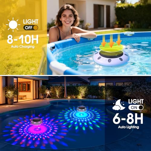 AearKing Floating Pool Light with Remote Control, Top and Bottom Color Solar Pool Light, LED Pool Light with RGB Dynamics, IP68 Waterproof Floating Pool Lamp IP68-2 Pieces