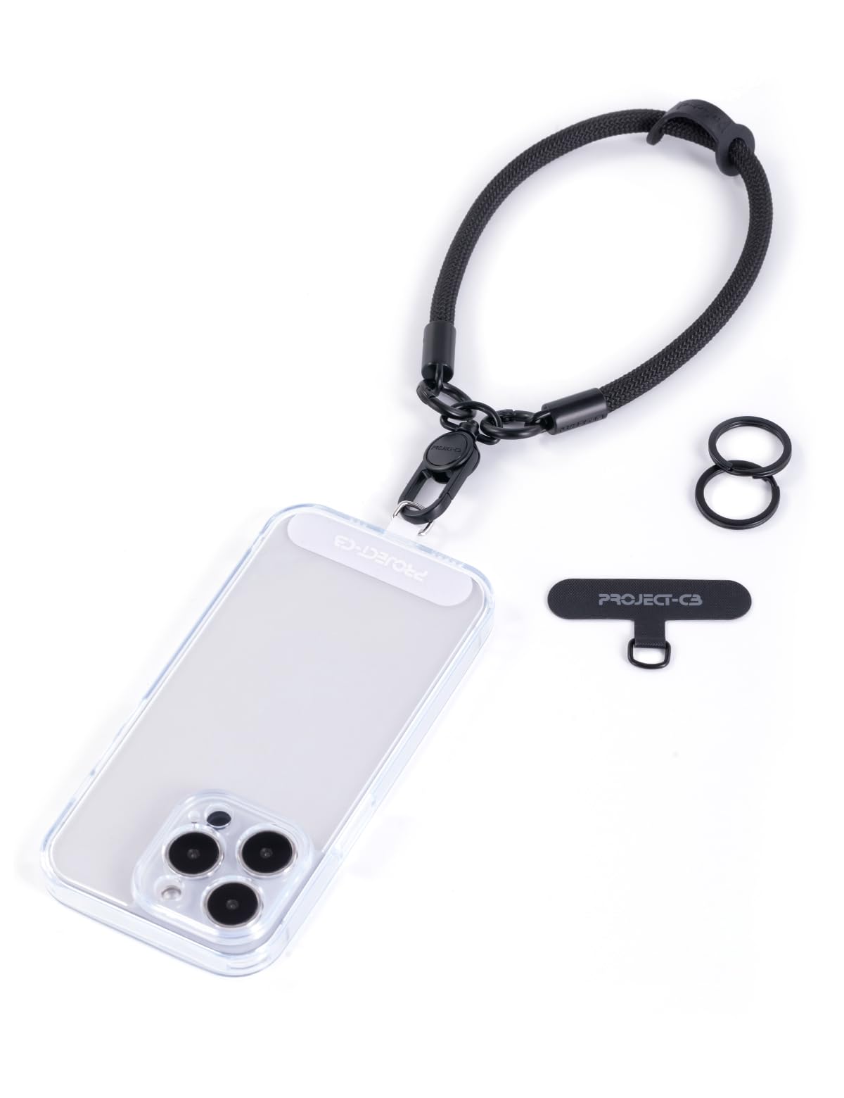 project-cb Phone Wrist Strap 1,Tether Tab 2,Hand Strap, Phone Wristlet,Key Ring 2, Lanyard Patch,KeyChain (Black)