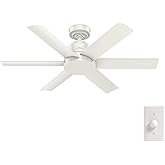 Hunter 44 inch Outdoor or Indoor Ceiling Fan No Light - White Ceiling Fan without Light, For Patio, Porch, Garage, or Living 