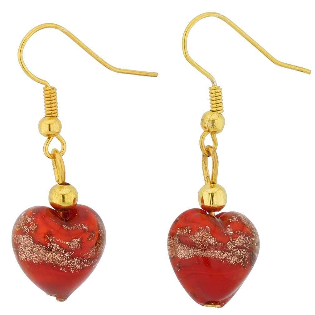 Glass Of Venice Murano Glass Heart Earrings - Red Sparkles